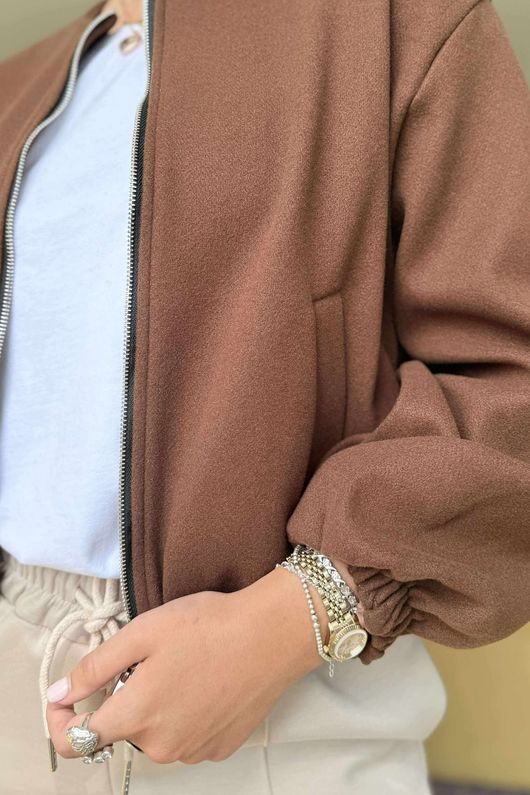 Made in Italy Beluga Soft Crop Bomber Jacket Chocolate /20 =